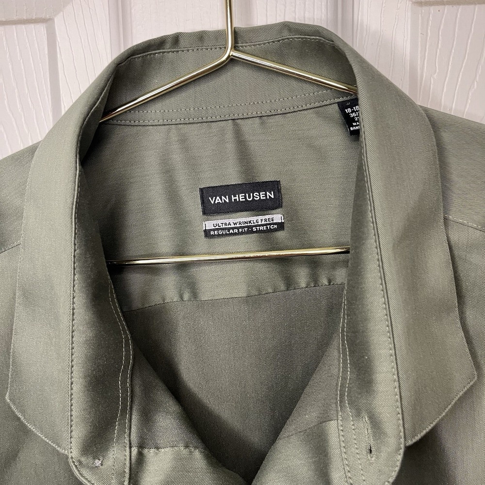 Van Heusen Dress Shirt 2XL 18-18.5 36/37 Ultra Wrinkle Free Stretch Olive NWOT - Picture 3 of 11